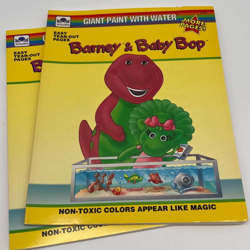 NWT Vintage 1994 Barney and Baby Bop Paint with Water Books (2)
